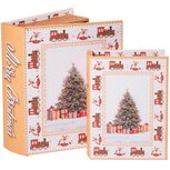Dekoratief | Set 2 boekdozen 'Christmas Morning', hout/pvc, 22x17x6cm | A269011