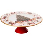 Dekoratief | Taartschotel op voet 'Christmas Morning', rood, pvc, 29x29x10cm | A269009