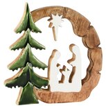 Dekoratief | Kerststal m/boompje, groen/wit, hout/enamel, 23x3x23cm | A268220