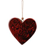 Dekoratief | Hanger hart 'Roses', rood, hout/enamel, 12x2x12cm | A268211