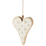 Dekoratief | Hanger hart m/sneeuwvlokken, wit/naturel, hout, 13x2x18cm | A268203