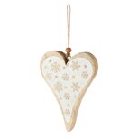Dekoratief | Hanger hart m/sneeuwvlokken, wit/naturel, hout, 10x2x13cm | A268202