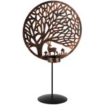 Dekoratief | Theelichthouder 'Deer Life Tree', zwart/goud, metaal, 20x11x35cm | A268197