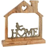 Dekoratief | Deco huis m/vogeltje 'Home', naturel, hout/metaal, 19x5x19cm | A268187
