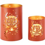 Dekoratief | Set 2 Waxinelichthouders 'Night Owl', terra/goud, metaal, 10x10x15cm | A268183