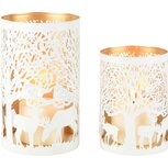 Dekoratief | Set 2 Waxinelichthouders 'Majestic Deer', wit/goud, metaal, 12x12x20cm | A268177