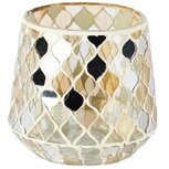 Dekoratief | Theelichthouder 'Mirrored Mosaic', wit/goud, glas, 10x10x10cm | A268153