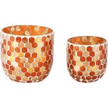 Dekoratief | Set 2 theelichthouders 'Amber Mosaic', glas, 12x12x12cm | A268151