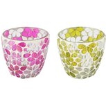 Dekoratief | Theelichthouder 'Flower Power', glas, 9x8x8cm, set van 2 stuks | A268150