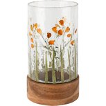 Dekoratief | Theelichthouder 'Meadow Poppy', glas/hout, 13x13x23cm | A268133