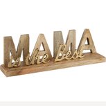 Dekoratief | Deco 'Mama is the Best', goud/naturel, aluminium/hout, 30x7x10cm | A268083