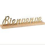 Dekoratief | Deco 'Bienvenue', goud/naturel, aluminium/hout, 35x7x9cm | A268081