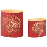 Dekoratief | Set 2 Waxinelichthouders 'Tree of Life', rood/goud, metaal, 15x10x15cm | A268079