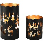 Dekoratief | Set 2 Waxinelichthouders 'Reindeer Forest', zwart/goud, metaal, 12x12x20cm | A268075