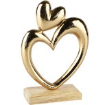 Dekoratief | Deco harten op voet, goud, aluminium/hout, 13x5x19cm | A268072