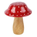 Dekoratief | Paddenstoel m/stippen, rood/naturel, hout, 9x9x11cm | A268068