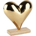Dekoratief | Deco hart op voet, goud/naturel, aluminium/hout, 16x5x17cm | A268063