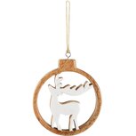 Dekoratief | Hanger rendier in bal, naturel/wit, hout, 12x2x13cm | A268042
