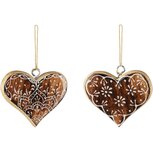 Dekoratief | Hanger hartje, naturel/wit, hout, 7x1x8cm, set van 2 stuks | A268037