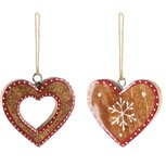 Dekoratief | Hanger hart, naturel/rood, hout, 7x1x7cm, set van 2 stuks | A268035