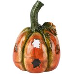 Dekoratief | Theelichthouder pompoen, oranje/groen, keramiek, 12x12x17cm | A265033