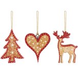 Dekoratief | Hanger boomje/hart/rendier, naturel/rood, hout, 7x1x10cm, set van 3 stuks | A268032
