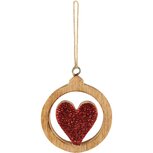 Dekoratief | Hanger hartje in bal, naturel/rood, hout, 7x1x8cm | A268031