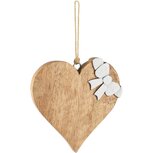 Dekoratief | Hanger hart m/strikje, naturel/wit, hout, 11x1x11cm | A268025