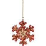 Dekoratief | Hanger sneeuwvlokje, naturel/rood, hout, 10x2x10cm | A268022
