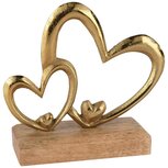 Dekoratief | Deco harten op voet, goud/naturel, metaal/hout, 15x5x15cm | A268017