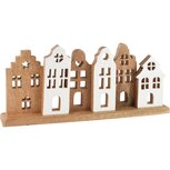 Dekoratief | Deco huizenrij, naturel/wit, hout/enamel, 37x5x17cm | A268013