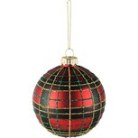 Dekoratief | Hanger bal m/ruitjes, rood/groen/goud, glas, 8x8x8cm | A265992