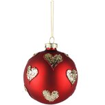 Dekoratief | Hanger bal m/hartjes, rood/goud, glas, 8x8x8cm | A265987