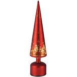 Dekoratief | Kegel vormboompje op voet, rood, glas, LED, roterend, 9x9x40cm | A265983