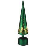 Dekoratief | Kegel vormboomje op voet, groen, glas, roterend, LED, 9x9x40cm | A265982