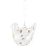 Dekoratief | Hanger vogeltje m/stippen, transparant/goud, glas, 7x5x7cm | A265980