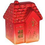 Dekoratief | Deco huisje, rood/goud, glas, LED, 12x10x14cm | A265971