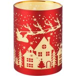 Dekoratief | GlasWaxinelichthouder 'Christmas Village', rood/goud, glas, LED, 8x8x10cm | A265968
