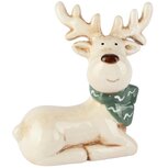 Dekoratief | Deco rendier liggend m/sjaaltje, beige/groen, dolomiet, 11x6x11cm | A265960