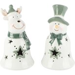 Dekoratief | Rudolf/sneeuwman, wit/groen, dolomiet, LED, 8x8x13cm, set van 2 stuks | A265958
