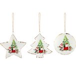 Dekoratief | Hanger bal/boom/ster m/hond, wit, metaal, 10x10x2cm, set van 3 stuks | A265950