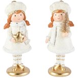 Dekoratief | Winterkindje m/boompje/ster, goud/wit, resina, 6x5x15cm, set van 2 stuks | A265936