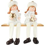 Dekoratief | Winterkindje m/hangbenen, wit/goud, resina, 7x6x10cm, set van 2 stuks | A265937