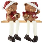 Dekoratief | Beertje m/hangbeentjes, bruin/rood, resina, 8x6x9cm, set van 2 stuks | A265933