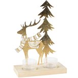 Dekoratief | Theelichthouder m/hert/boom, goud, metaal/hout, 18x8x26cm | A265173