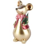 Dekoratief | Muis m/boompje, goud/rood, TC, 11x11x23cm | A265920