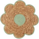 Dekoratief | Placemat rond bloem, naturel/groen, gras/katoen, 41x41cm | A265907