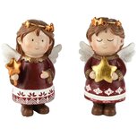 Dekoratief | Engeltje staand m/ster, rood/wit, resina, 8x6x13cm, set van 2 stuks | A265891