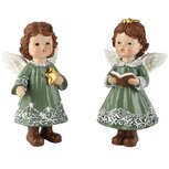 Dekoratief | Engeltje m/ster/boekje, groen/wit, resina, 10x7x16cm, set van 2 stuks | A265889