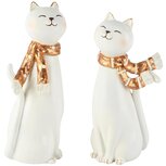 Dekoratief | Deco poes staand m/sjaal, wit/goud, resina, 8x7x20cm, set van 2 stuks | A265888
